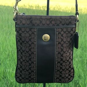 Coach Brown Signature Crossbody with Dark Brown Leather Trim